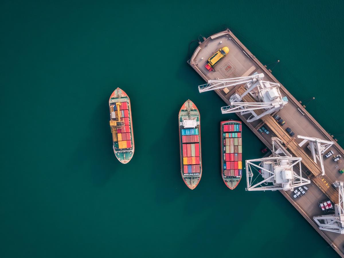 Aerial view of container ships docked at a Brazilian port